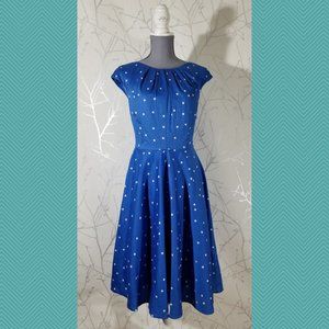 BODEN Blue Polkadot Flowershow Fit & Flare Dress